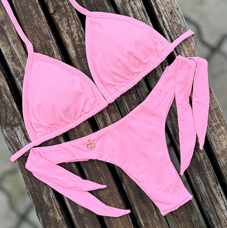 Bikini Set | Triangle Top, Wide-Tie Thong | Brazilian Bikini | Yogurt Pink Print | Mara &amp; Mora KiniBi