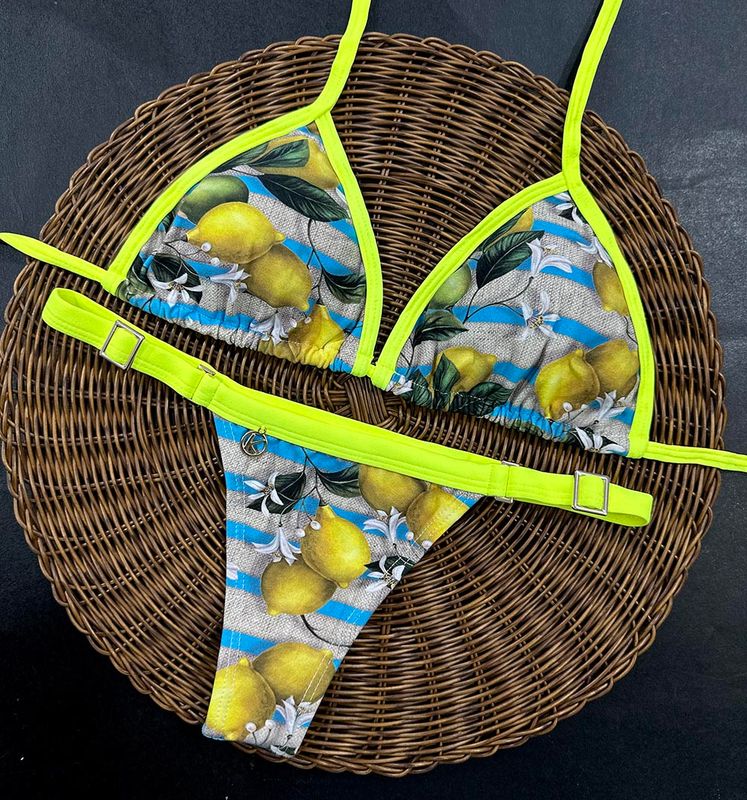 Bikini Set | Triangle Top and Tiny Thong Bottom | Brazilian Bikini | Sicilian Lemon Print | Mara &amp; Fany KiniBi