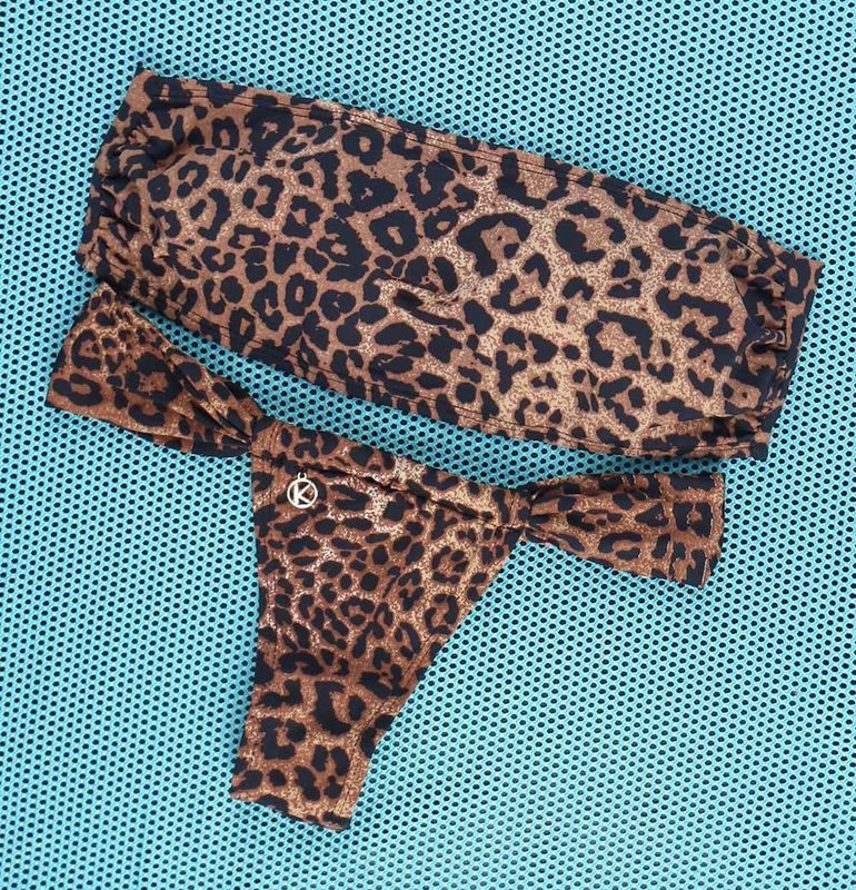 Bikini Set | Strapless Bandeau Top &amp; Slide Bikini Bottom | Brazilian Bikini | Leopard Print | Bandeau &amp; Gali KiniBi