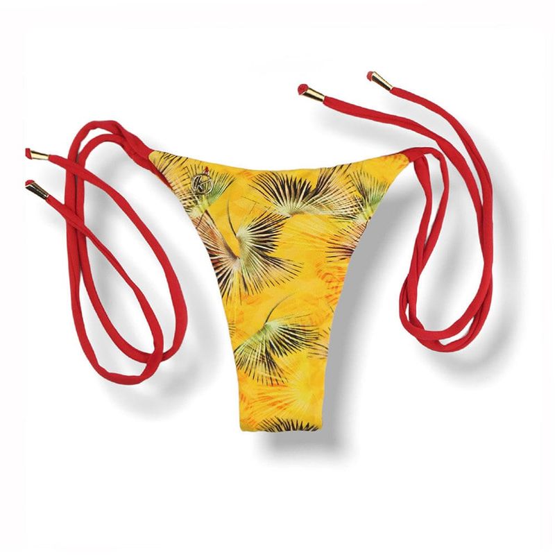Thin Side Tie Bikini Bottom | Brazilian Bikini | Tropical Yellow Print | Cora Bottom KiniBi