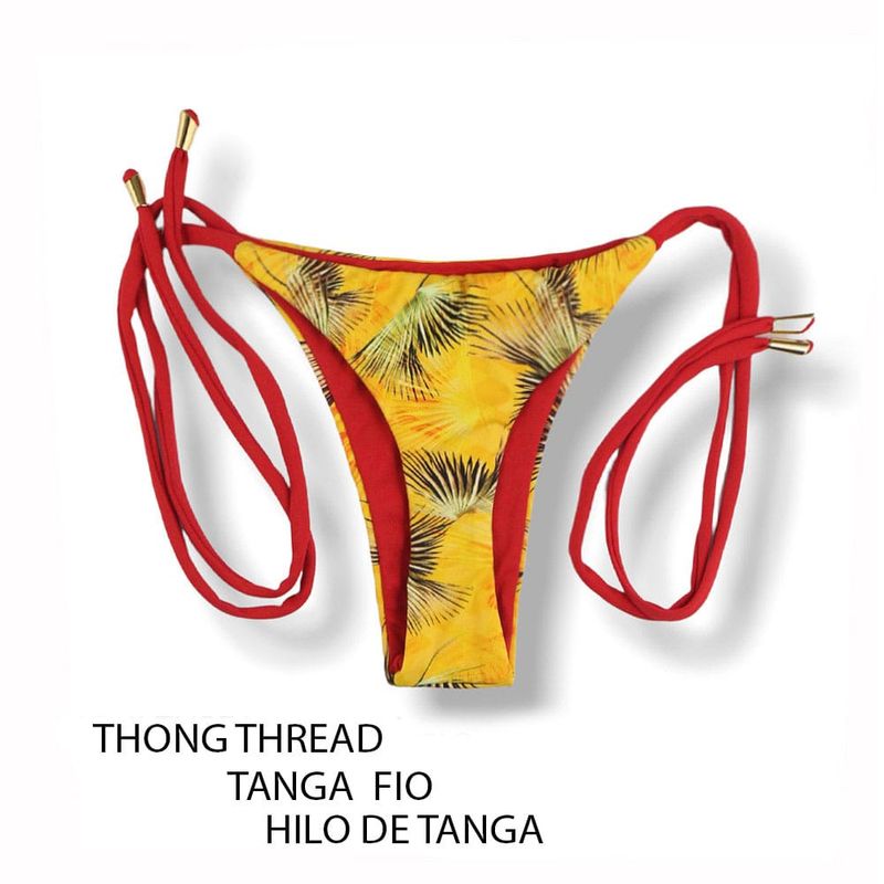 Thin Side Tie Bikini Bottom | Tropical Yellow Print | Cora Tanga | KiniBi