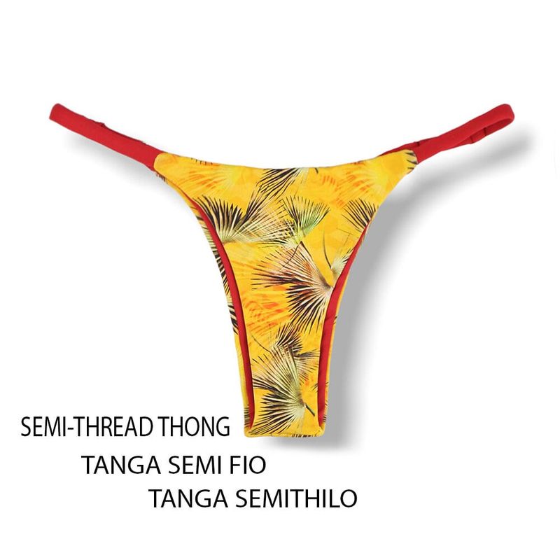 Adjustable Thin Strap Bikini Bottom | Tropical Yellow Print | Mia Tanga | KiniBi