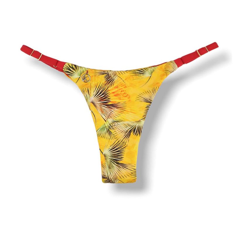 Adjustable Thin Strap Bikini Bottom | Brazilian Bikini | Tropical Yellow Print | Mia Tanga | KiniBi  
