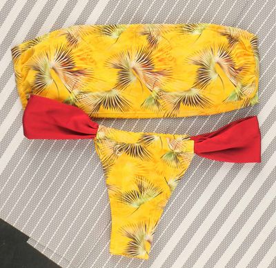 Tropical Yellow Bikini Set  | Top Bandeau + Gali Thong