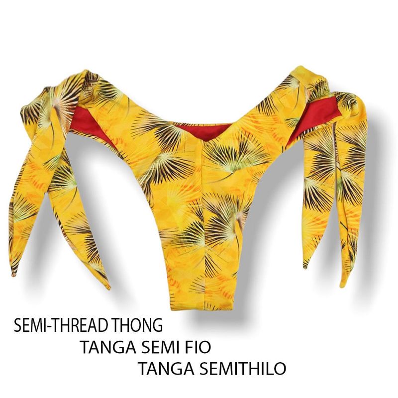 Wide Side Bikini Bottom | Tropical Yellow Print | Double String | Mora Tanga | KiniBi