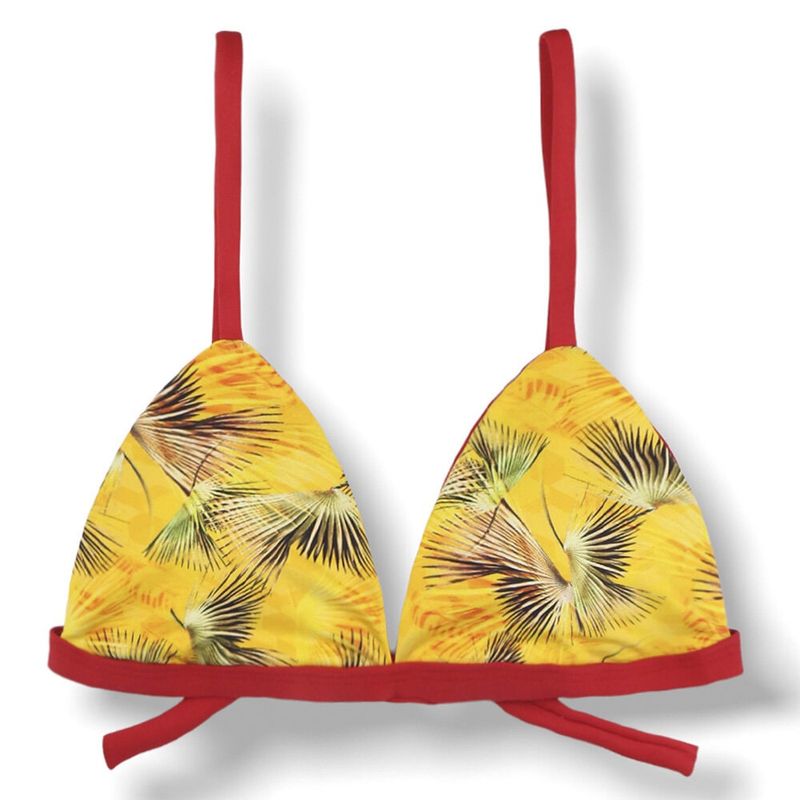 Fixed Triangle Bikini Top | Adjustable Straps | Brazilian Bikini | Tropical Yellow Print | Jade Top KiniBi