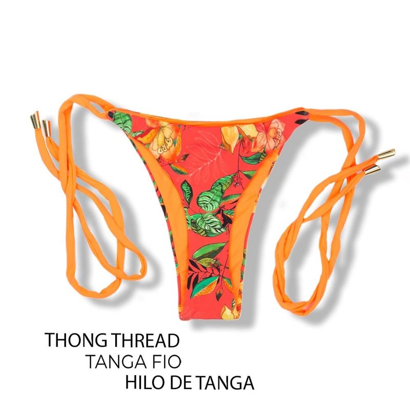 Thin Side Tie Bikini Bottom | Floral Coral Print | Cora Tanga | KiniBi