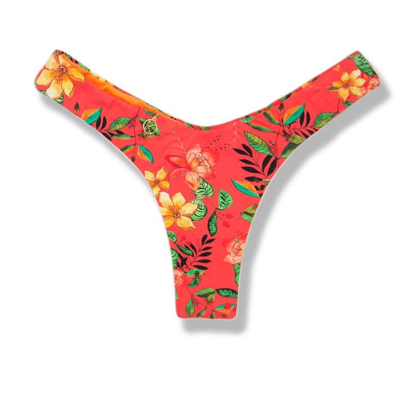 V-Cut Bikini Bottom | Brazilian Style | Floral Coral Print | Eva Bottom KiniBi