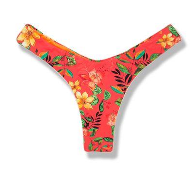 Eva Floral Coral Thong | Reversible Neon Orange |  Hang Glider Style