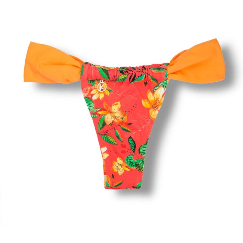Bas de Bikini Coulissant | Bikini Brésilien | Imprimé Floral Corail | Bas Gali KiniBi 