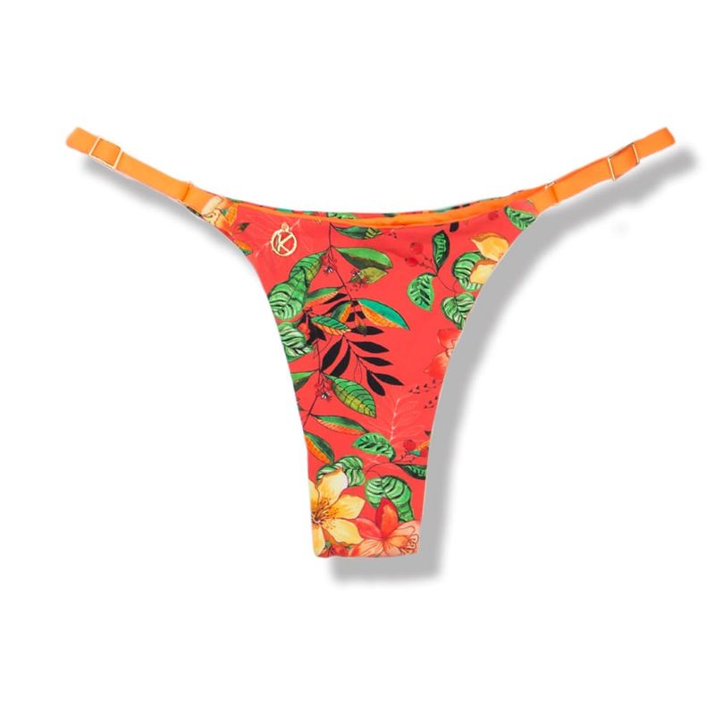 Adjustable Thin Strap Bikini Bottom | Brazilian Bikini | Floral Coral Print | Mia Tanga | KiniBi