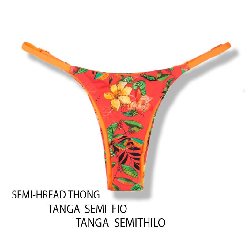 Adjustable Thin Strap Bikini Bottom | Floral Coral Print | Mia Tanga | KiniBi