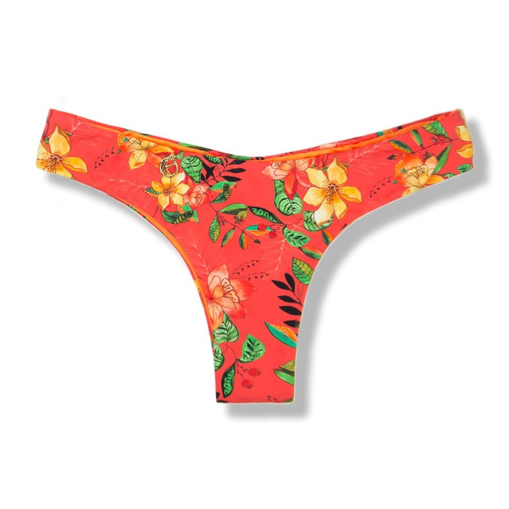 Isa Floral Coral Thong | Reversible in Neon Orange | Ripple