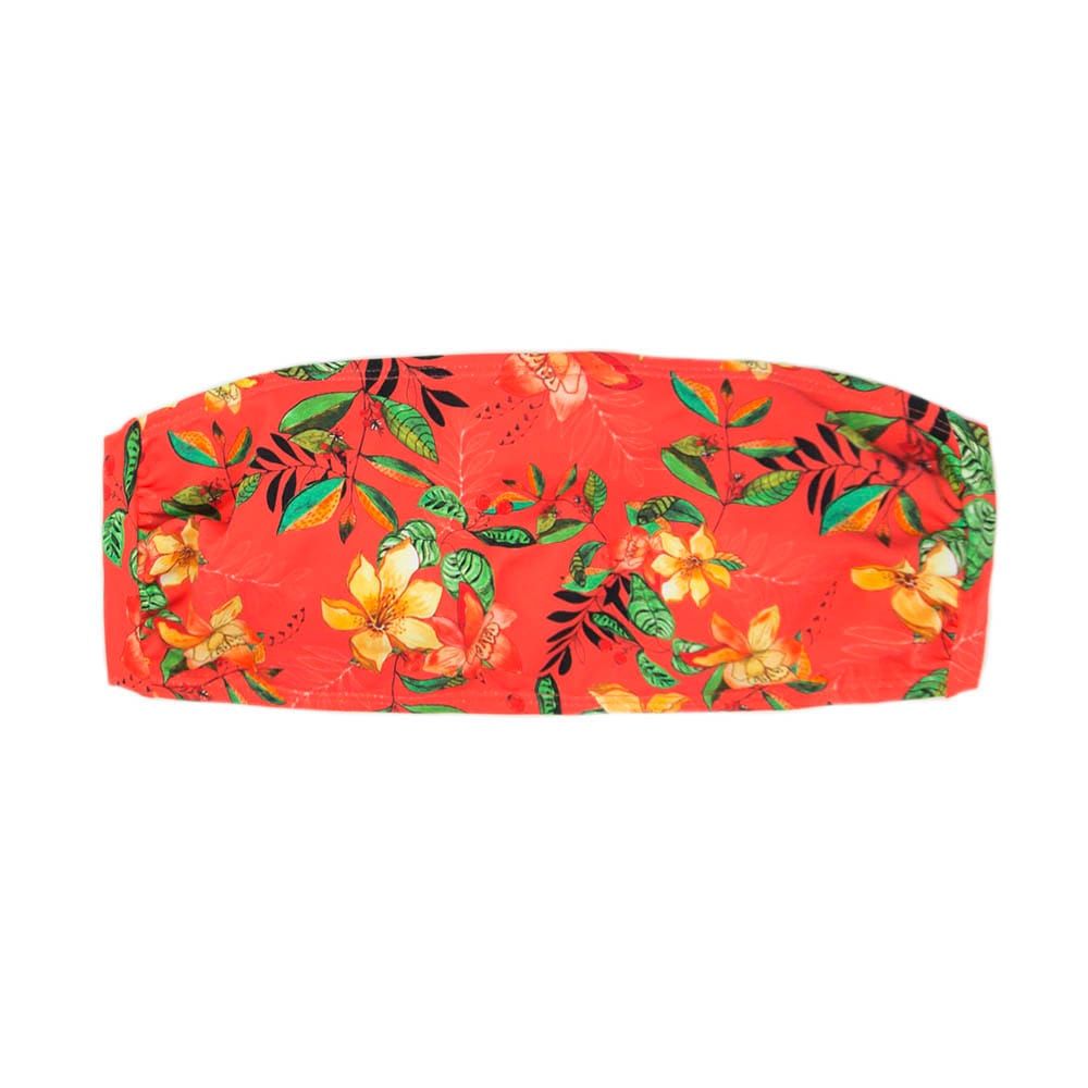 Floral Coral Bandeau Top | Back Tie Closure