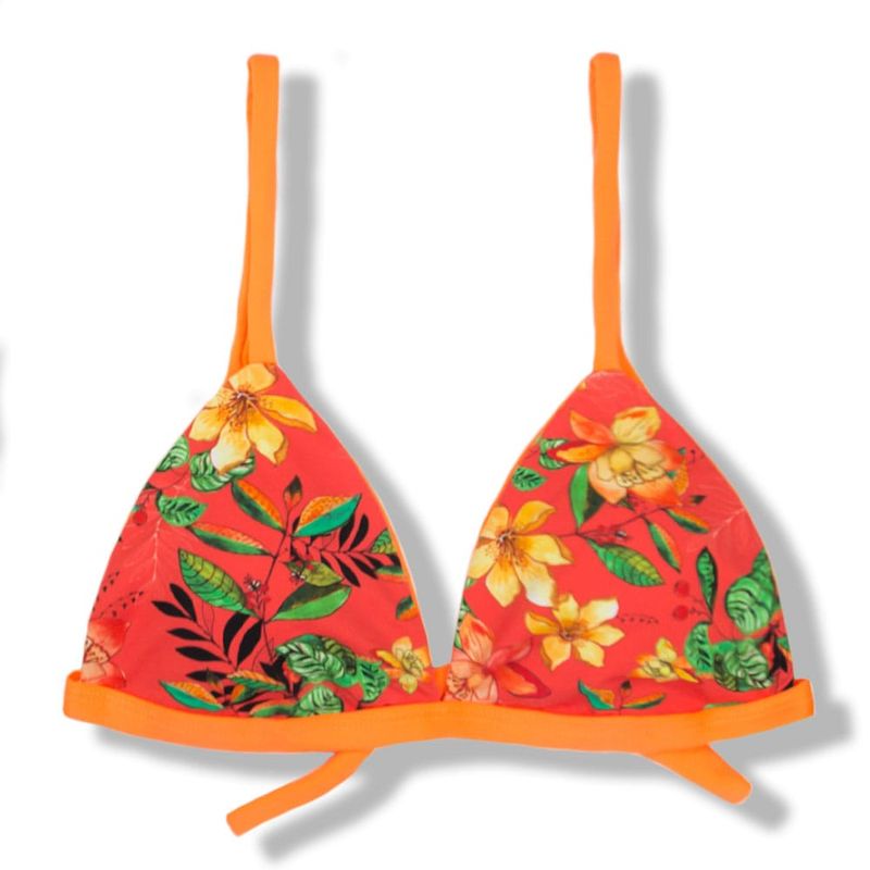 Fixed Triangle Bikini Top | Adjustable Straps | Brazilian Bikini | Floral Coral Print | Jade Top KiniBi