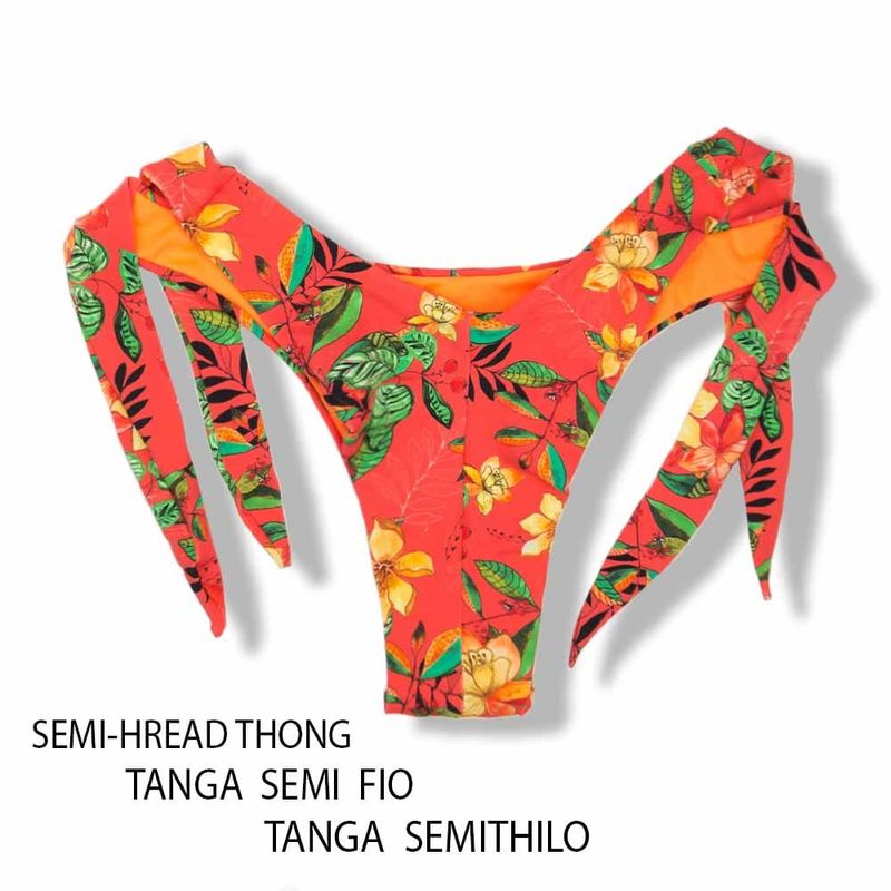 Wide Side Bikini Bottom | Floral Coral Print | Double String | Mora Tanga | KiniBi