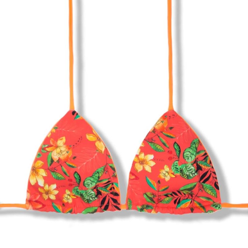 Lua Floral Coral Top | Reversible Neon Orange |  Triangle with Padding