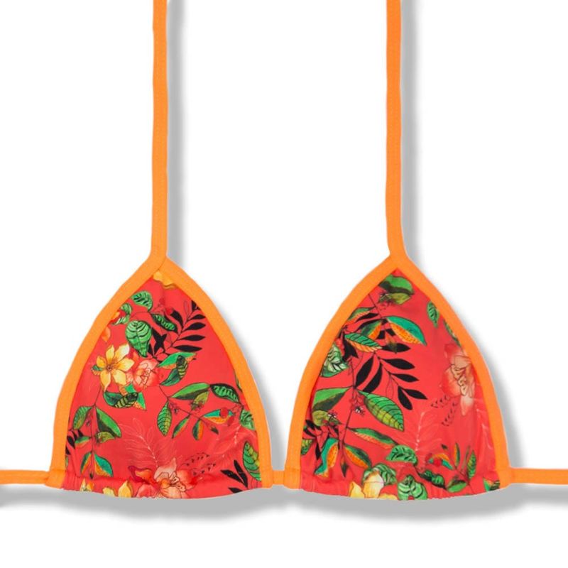 Slide Triangle Bikini Top | Brazilian Style | Floral Coral Print | Mara Top KiniBi