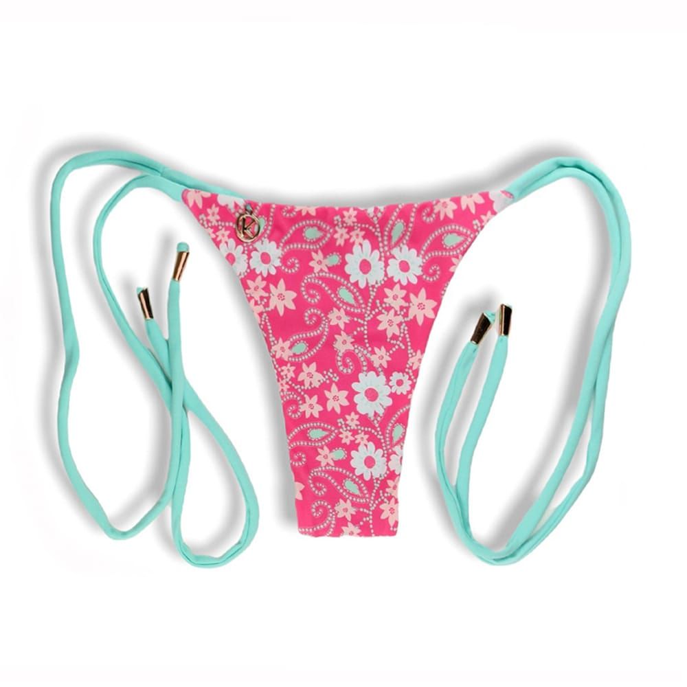 Cora Floral Pink Thong | Thin Bow