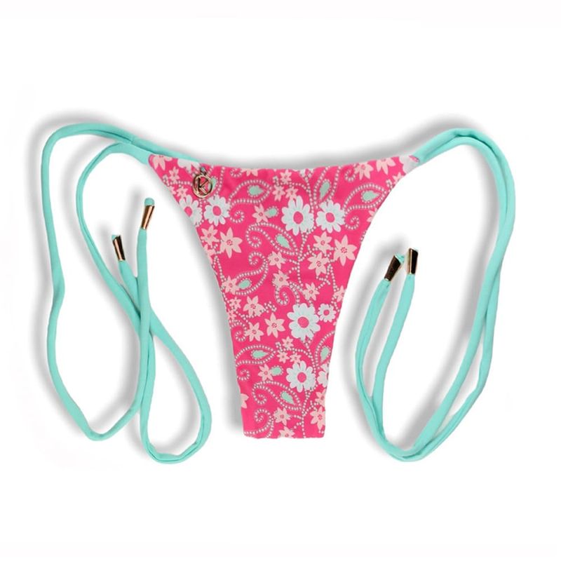 Thin Side Tie Bikini Bottom | Brazilian Bikini | Pink Floral Print | Cora Bottom KiniBi