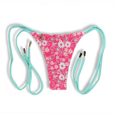 Cora Floral Pink Thong | Thin Bow