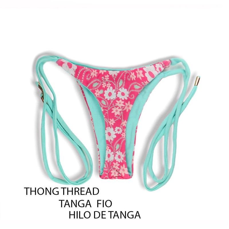 Thin Side Tie Bikini Bottom | Pink Floral Print | Cora Tanga | KiniBi