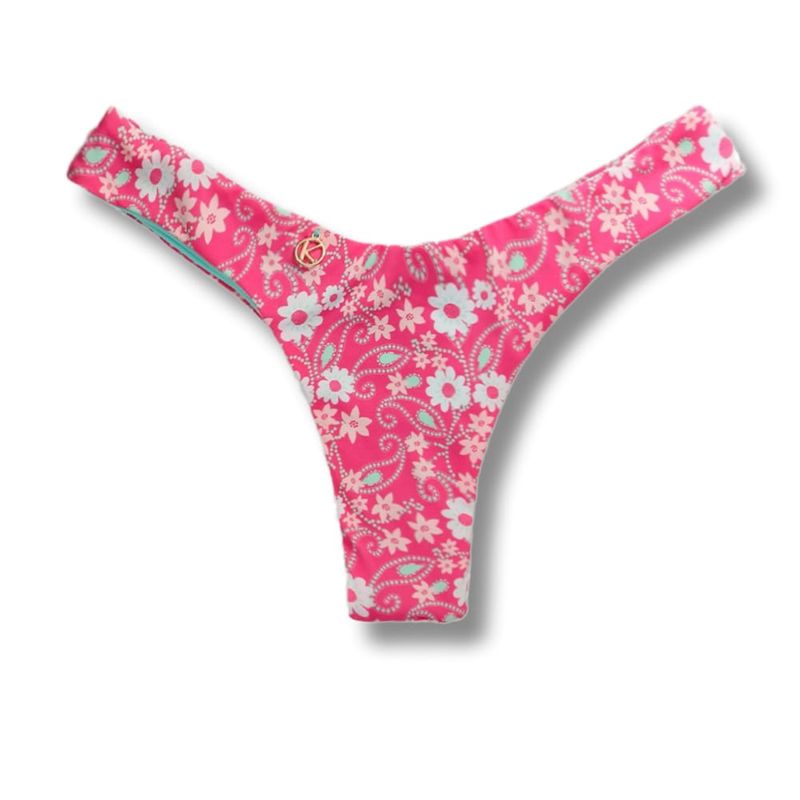 V-Style Bikini Bottom | Brazilian Style | Pink Floral Print | Eva Bottom KiniBi