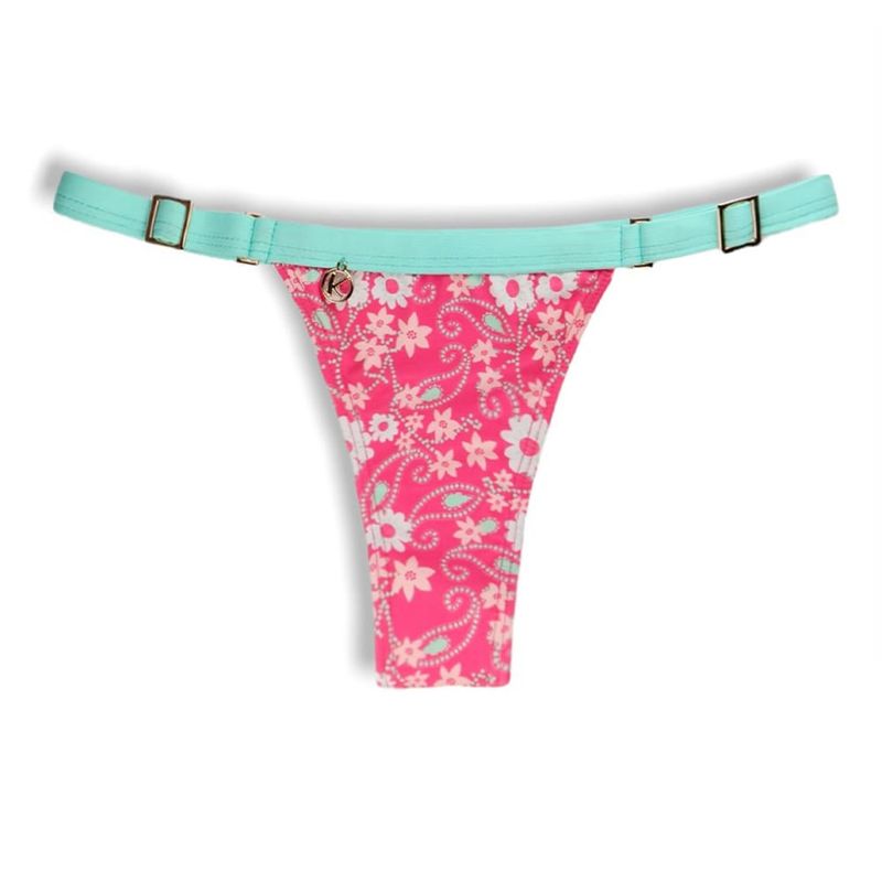String Bikini Bottom | Brazilian Bikini | Pink Floral Print | Fany Tanga | KiniBi