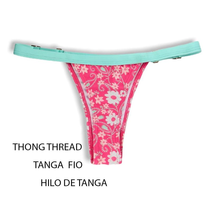 String Bikini Bottom | Pink Floral Print | Fany Tanga | KiniBi
