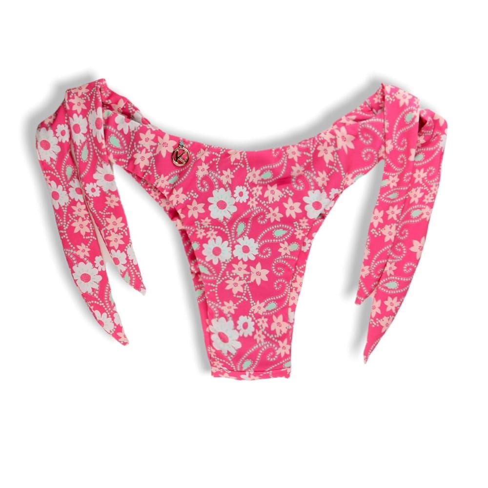 Mora Floral Pink Thong | Wide Tie on the Side