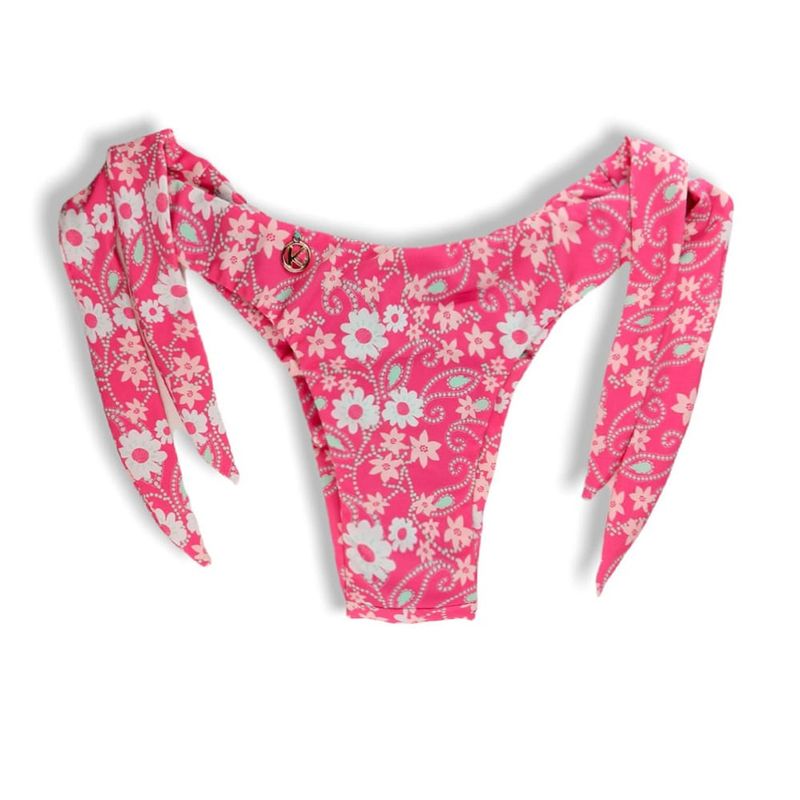 Mora Floral Pink Thong | Wide Tie on the Side
