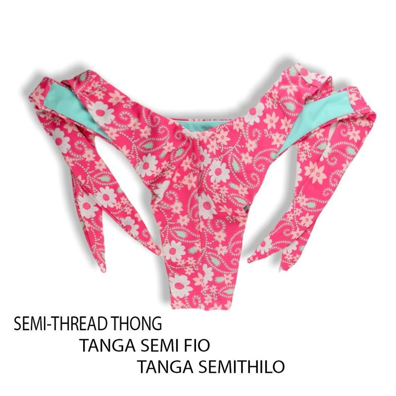 Wide Side Bikini Bottom | Pink Floral Print | Double String | Mora Tanga | KiniBi