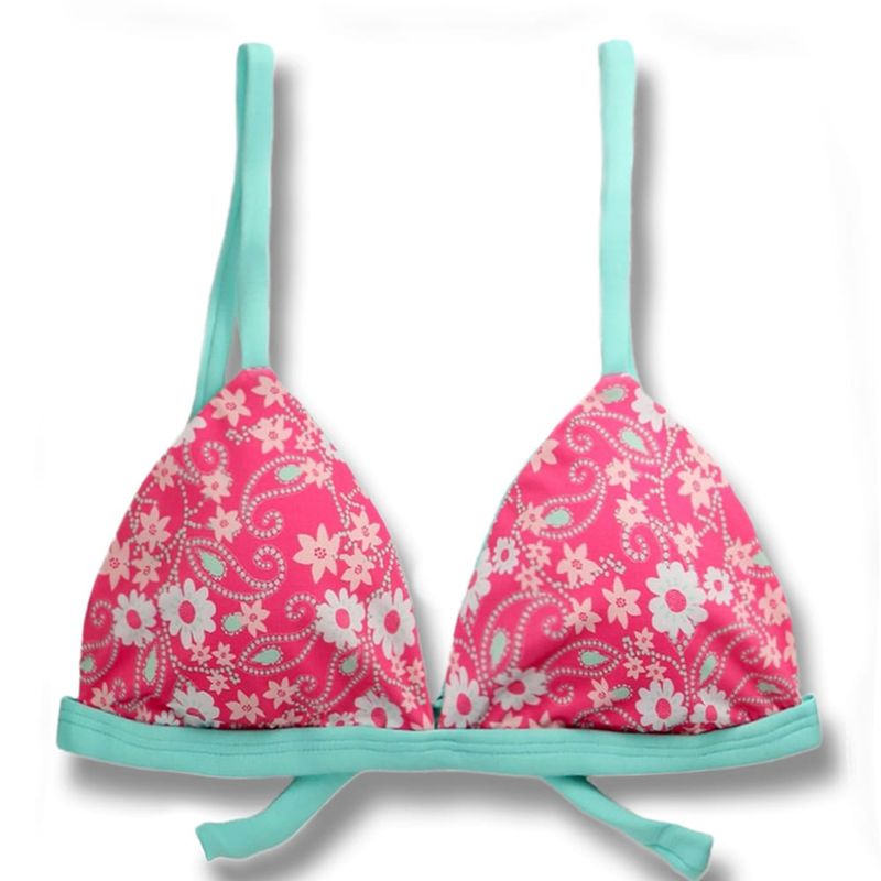 Fixed Triangle Bikini Top | Adjustable Straps | Brazilian Bikini | Pink Floral Print | Jade Top KiniBi