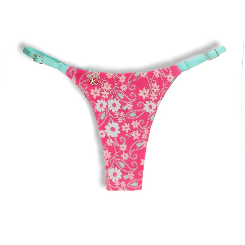 Adjustable Thin Strap Bikini Bottom | Brazilian Bikini | Pink Floral Print | Mia Bottom KiniBi