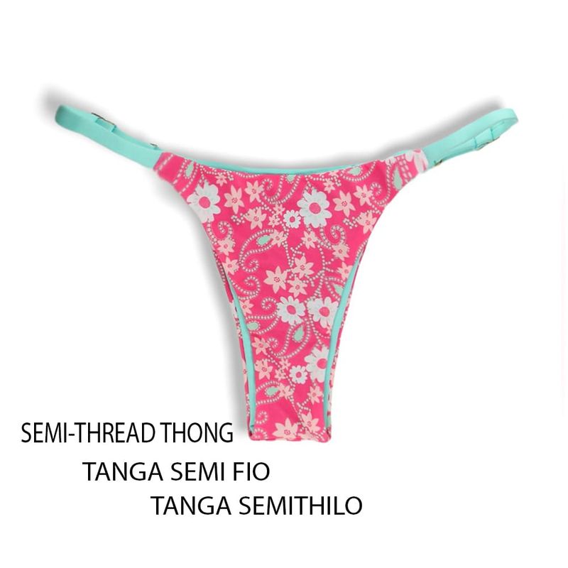 Adjustable Thin Strap Bikini Bottom | Pink Floral Print | Mia Tanga | KiniBi