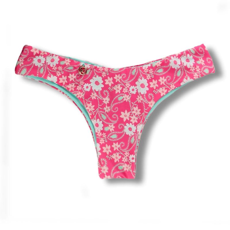 Tanga Froncé | Bikini Brésilien | Imprimé Floral Rose | Tanga Isa KiniBi