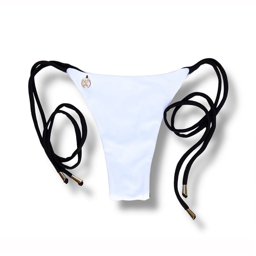 Cora Black and White Thong | Bicolor | Thin Bow