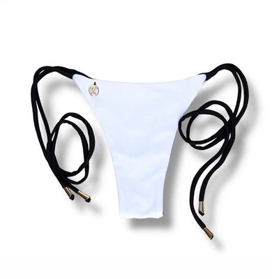 Cora Black and White Thong | Bicolor | Thin Bow