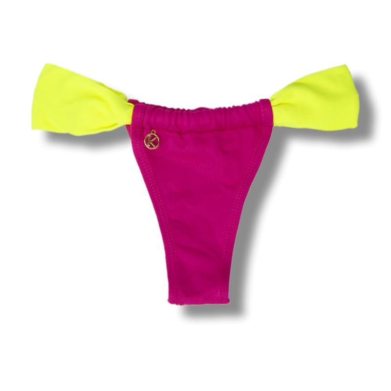 Tanga Gali Pink Twist com amarelo neon | Cortininha Regulável