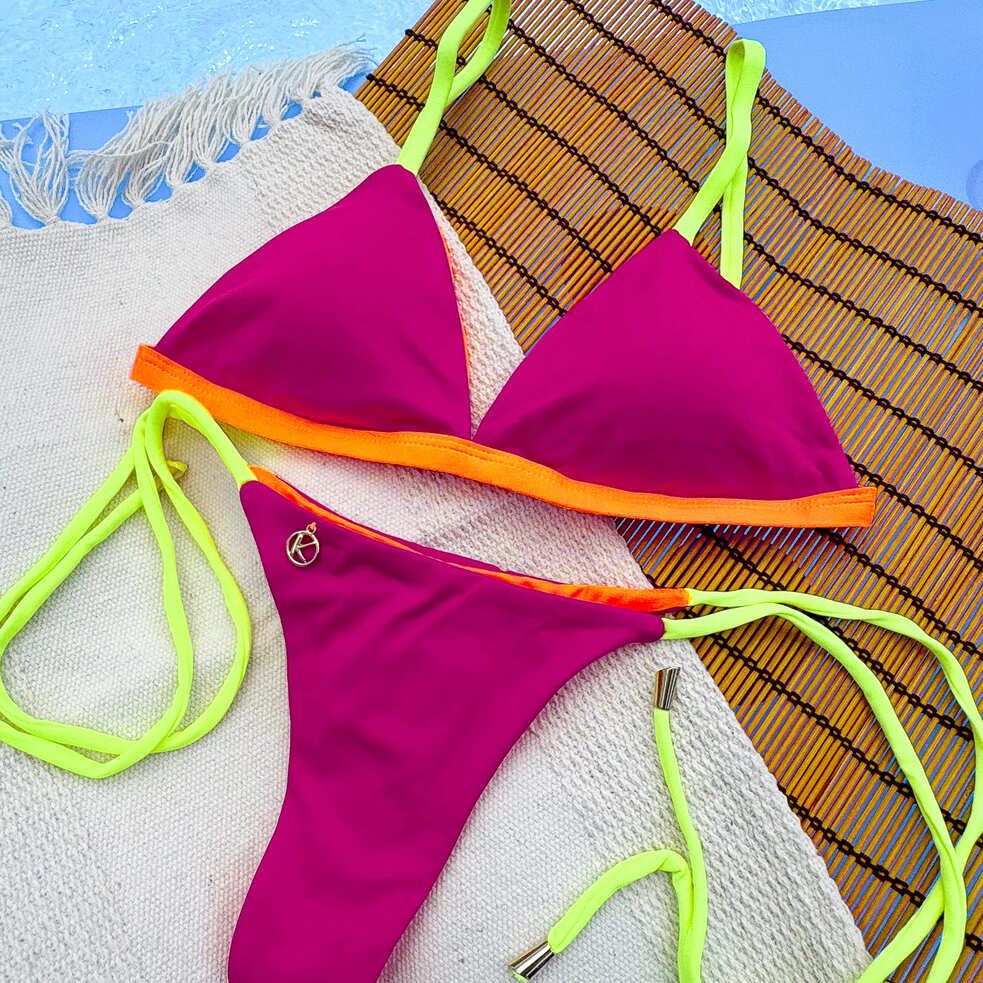 Pink Twist Bicolor Bikini Set | Jade Top + Cora thong