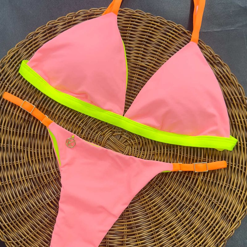 Bikini Set | Fixed Triangle Top, Adjustable Bottom | Brazilian Bikini | Lollipop Print | Jade &amp; Mia KiniBi