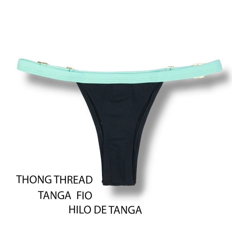 String Bikini Bottom | Black and Mint Green | Tanga Fany KiniBi