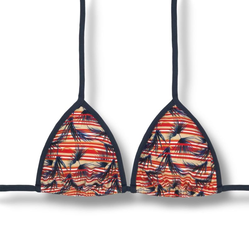 Slide Triangle Bikini Top | Brazilian Style | Retro Foliage Print | Mara Top KiniBi