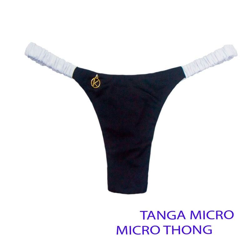Tanga Froncé Fru-Fru | Bikini Brésilien | Imprimé Blanc et Noir | Tanga Flora KiniBi