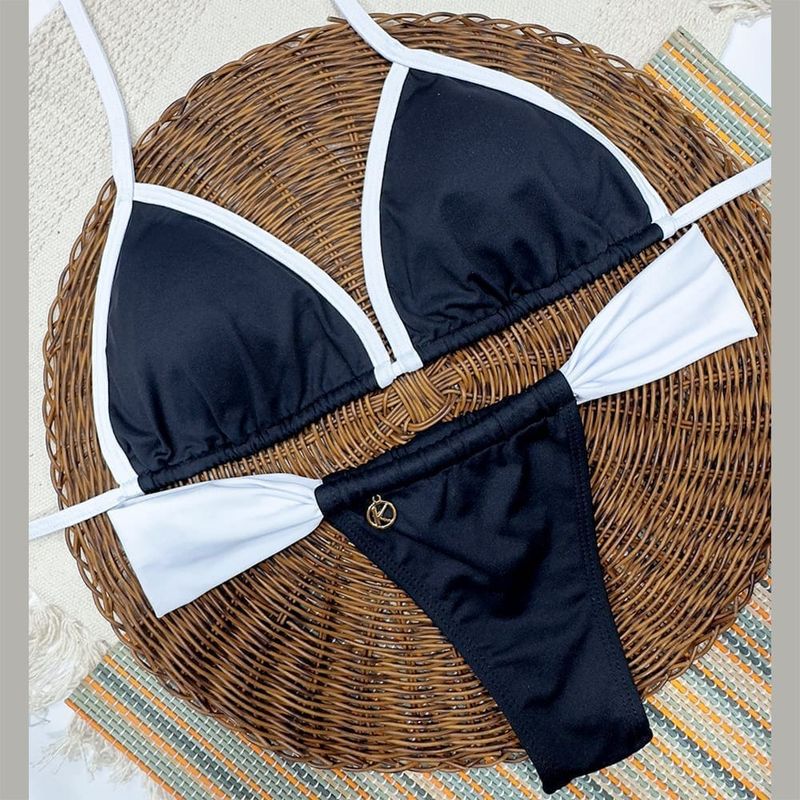 Bikini Set | Triangle Top, Slide Bikini Bottom  | Brazilian Bikini | White and Black Print | Mara &amp; Gali KiniBi