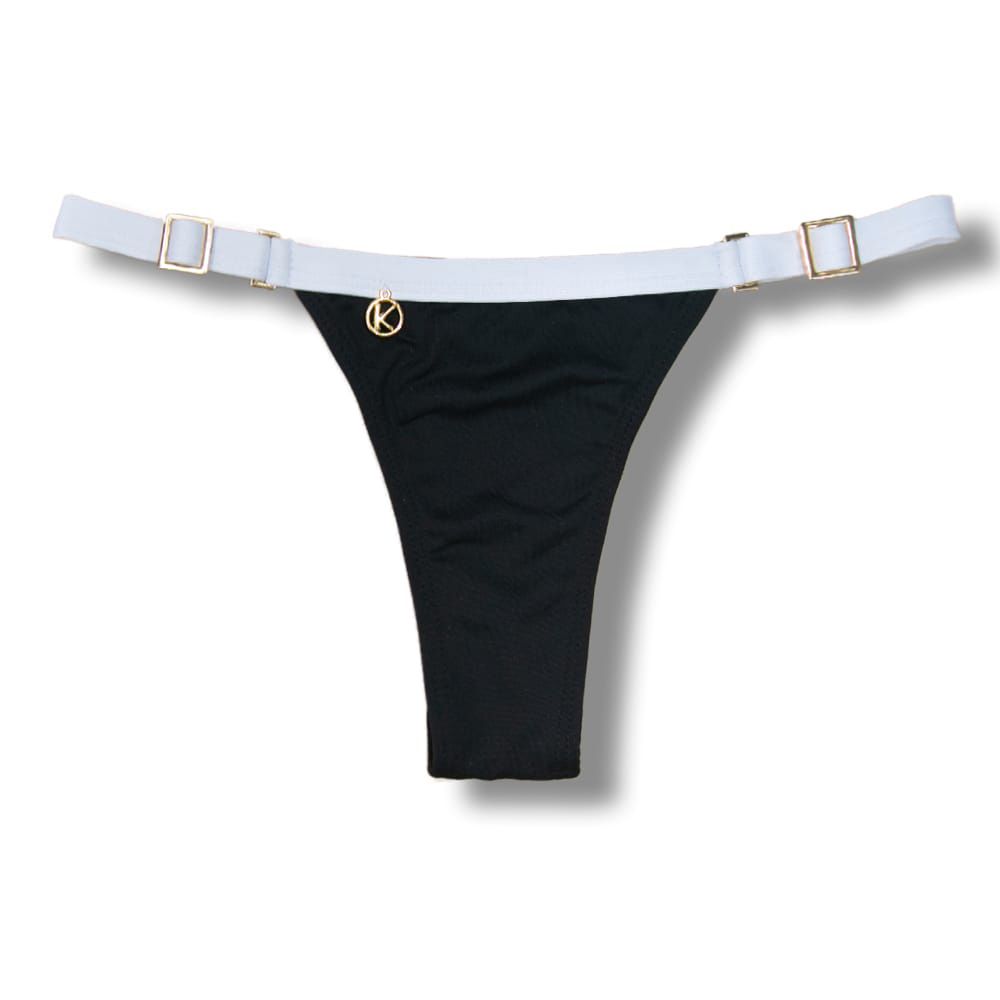 Tiny Thong Bikini Bottom | Brazilian Style | White and Black Print | Fany Bottom KiniBi