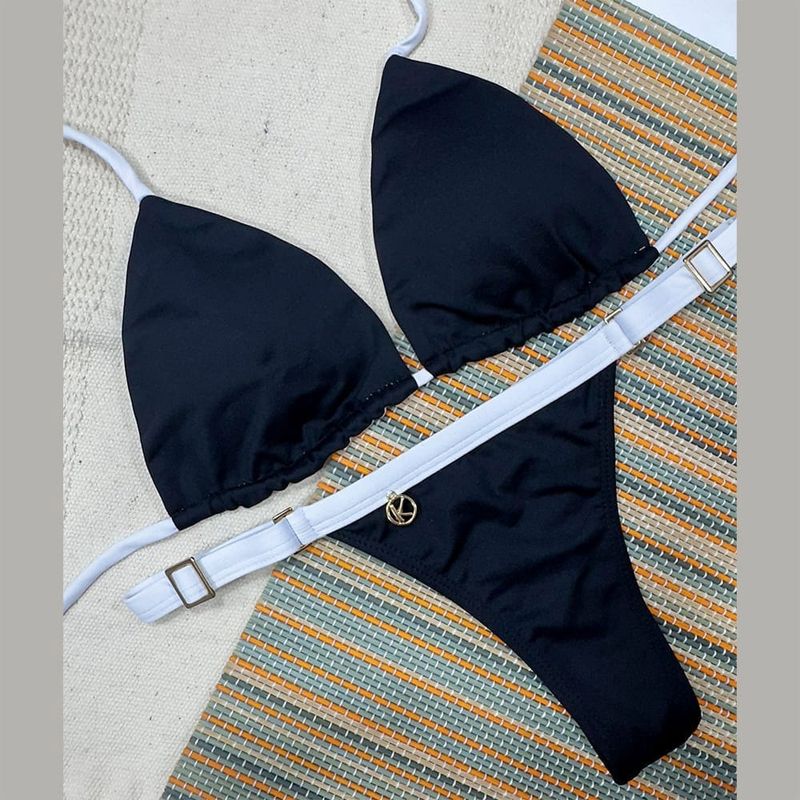 Bikini Set | Reversible Triangle Top, Tiny Thong Bottom | Brazilian Bikini | White and Black Print | Lua &amp; Fany KiniBi