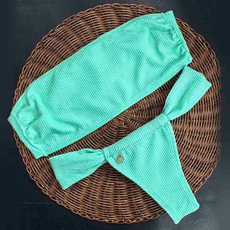 Bikini Set | Strapless Bandeau Top &amp; Slide Bikini Bottom | Brazilian Bikini | Mint Print | Bandeau &amp; Gali KiniBi
