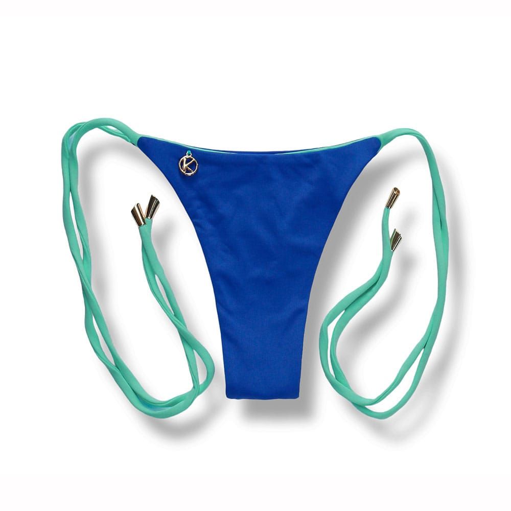 Cora Cobalt Blue Thong | Reversible Mint Green | Thin Bow