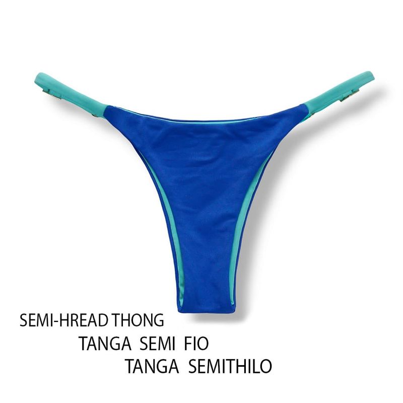 Adjustable Thin Strap Bikini Bottom | Cobalt Blue and Mint Green Print | Mia Tanga | KiniBi